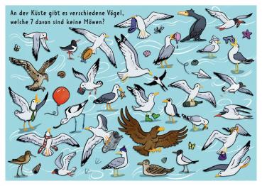 25027034 - Postkarte Küsten Cartoons "Wimmelbild-Vögel"