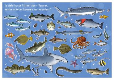 25027036 - Postkarte Küsten Cartoons "Wimmelbild-Fische"