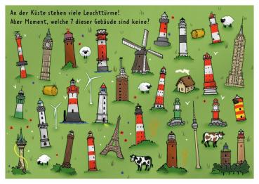 25027037 - Postkarte Küsten Cartoons "Wimmelbild-Leuchttürme"