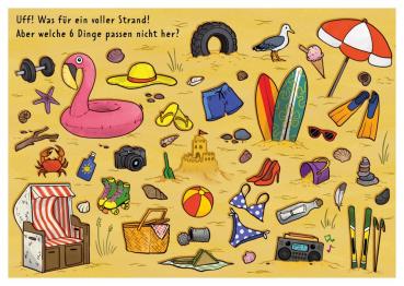 25027038 - Postkarte Küsten Cartoons "Wimmelbild-Strand"