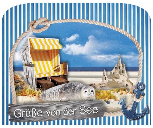 0614 - 3D Grußkarte Küste Strandkorb