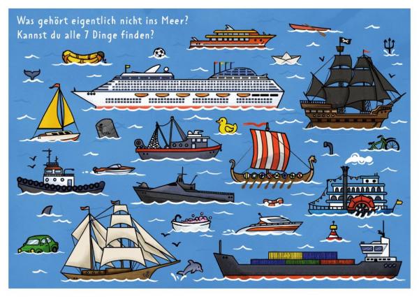 25027033 - Postkarte Küsten Cartoons "Wimmelbild-Schiffe"