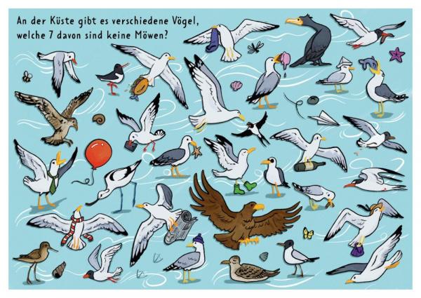 25027034 - Postkarte Küsten Cartoons "Wimmelbild-Vögel"