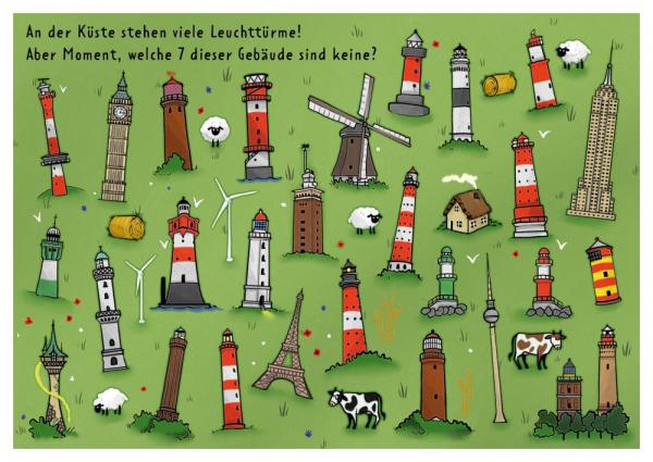 25027037 - Postkarte Küsten Cartoons "Wimmelbild-Leuchttürme"