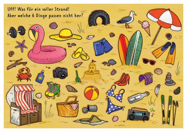 25027038 - Postkarte Küsten Cartoons "Wimmelbild-Strand"