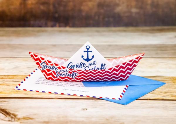 30020003 - Papierboot "Grüße mit Seeluft"